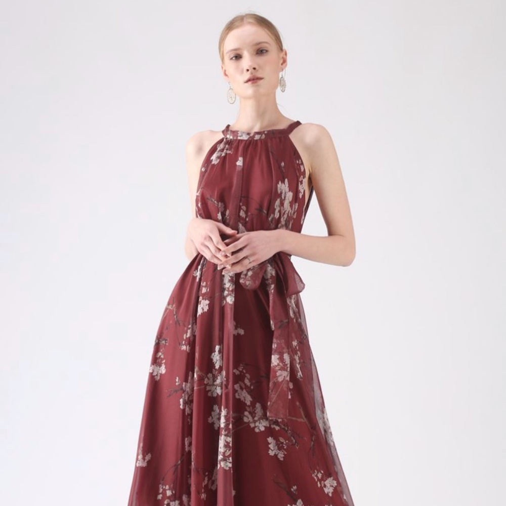 Chicwish Plum Blossom Watercolor Maxi Dress
